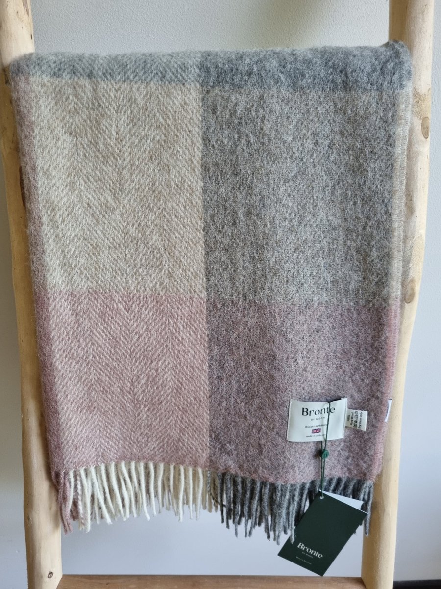 Bronte by Moon Wollen Plaid - BLOCK Check Silver Pink - 140x185cm - Bronte x Plaids.shop Roze, Grijs