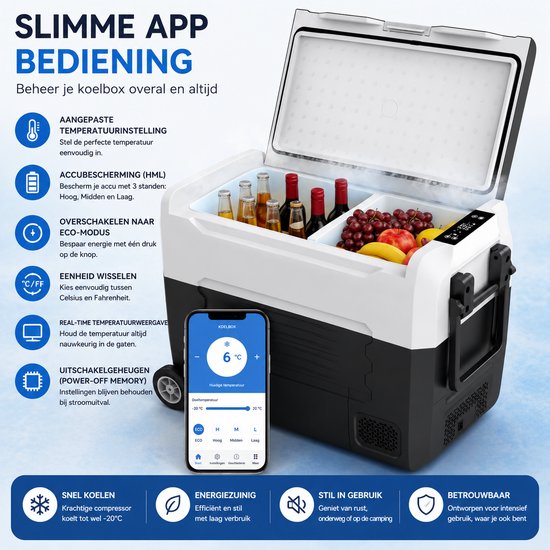 Celestul - Coolbox - Koelbox 45L - Elektrische Coolbox - Draagbare mini koelkast - Draagbare Auto Vriezer 12/24Volt - Zwart/Wit — afbeelding 4
