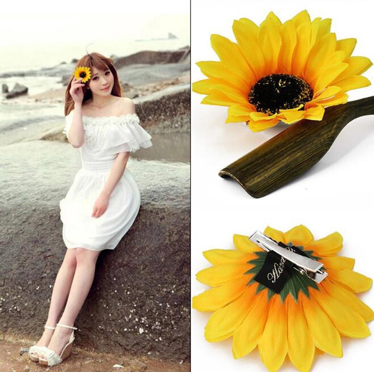 Dailygoods - Set van 6 Zonnebloem Haarclips voor Feest en Bruiloft