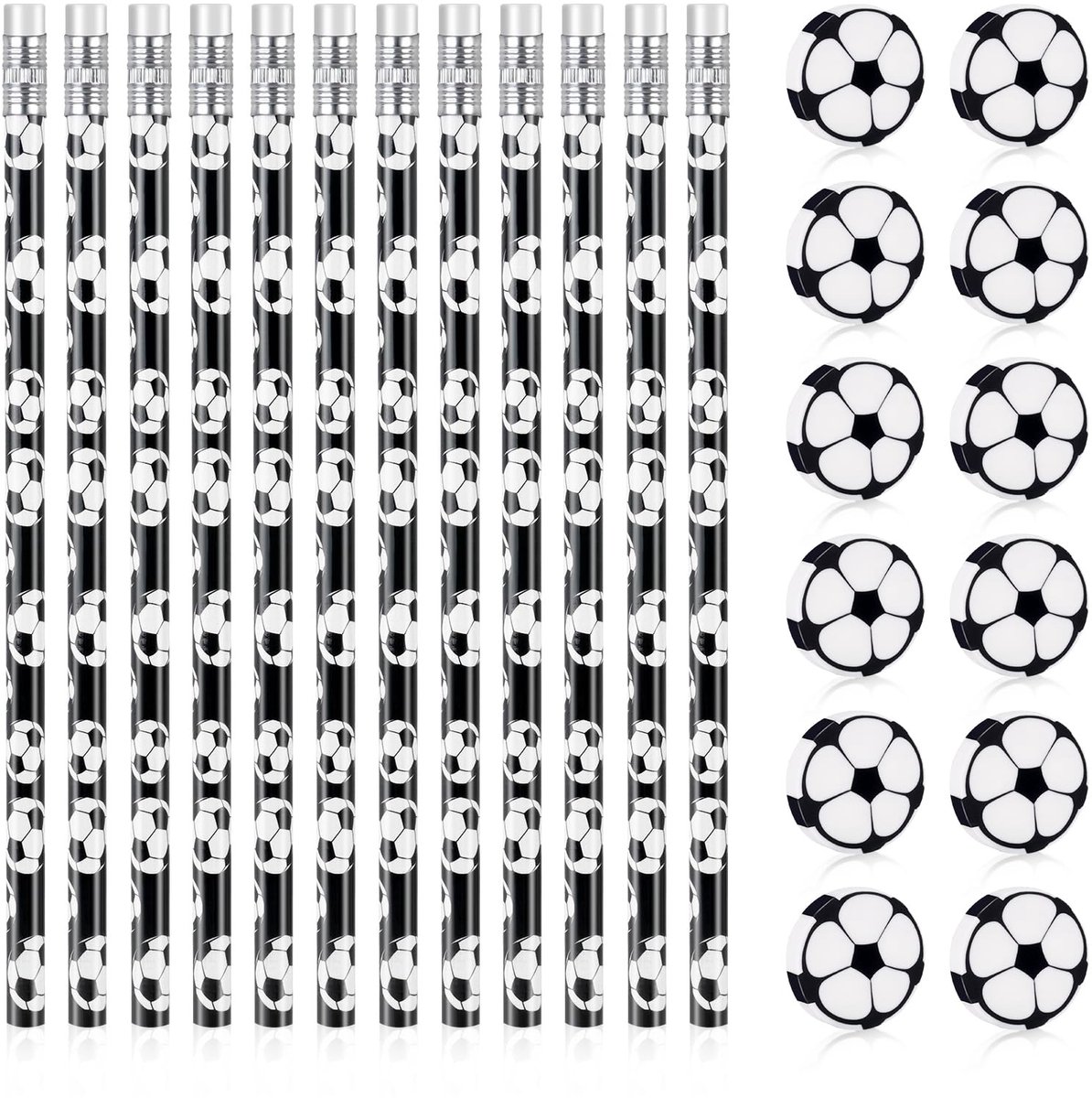 Dailygoods - Set van 12 Voetbalpotloden met Gummen voor Kinderen
