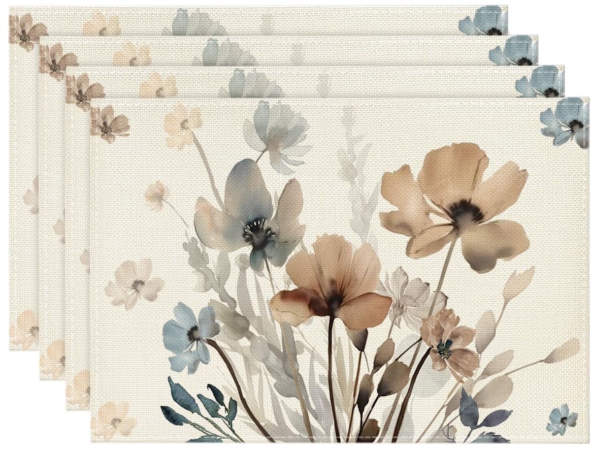 Dailygoods - Set van 4 Wasbare Placemat met Bloemenprint