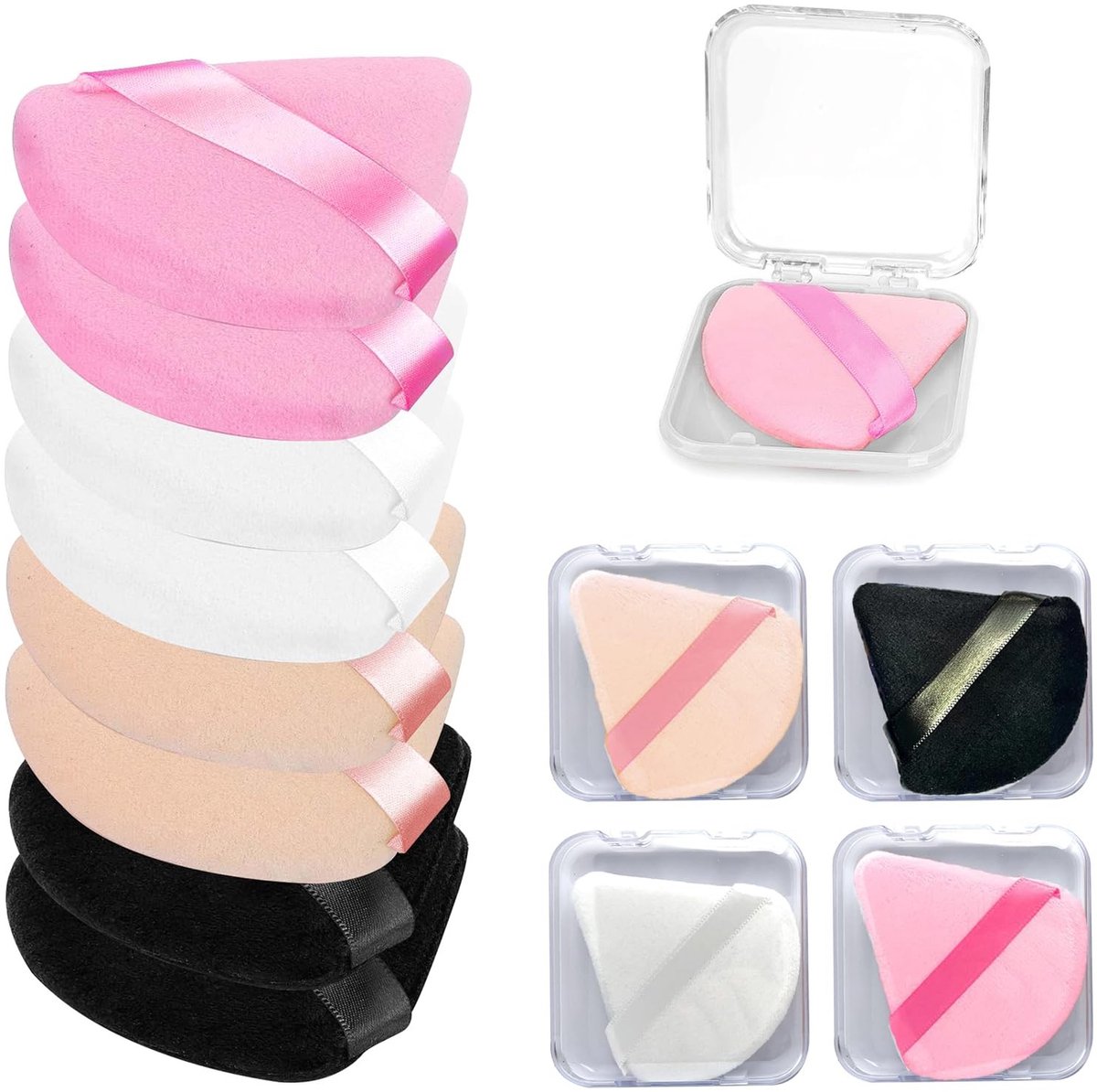 Dailygoods - Set van 8 Driehoekige Poederkwasten met Reisetuizen