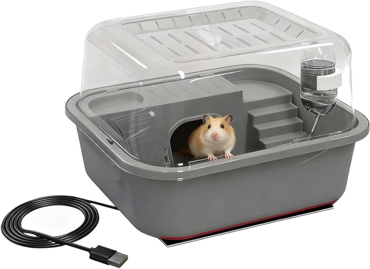 Hamsterkooi - Kleine dierenverblijf - Comfortabel wonen - Verwarmd met USB - 30x25x19 cm - Grijs