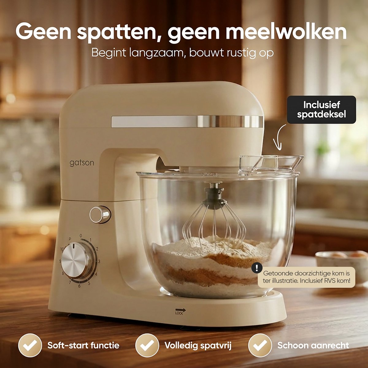 Gatson 1500W Keukenmachine - 10 Snelheden - 5L Mengkom - Dubbele Handvat - Keukenrobot - Keukenmixer - Foodprocessor - 1500W thumbnail 5
