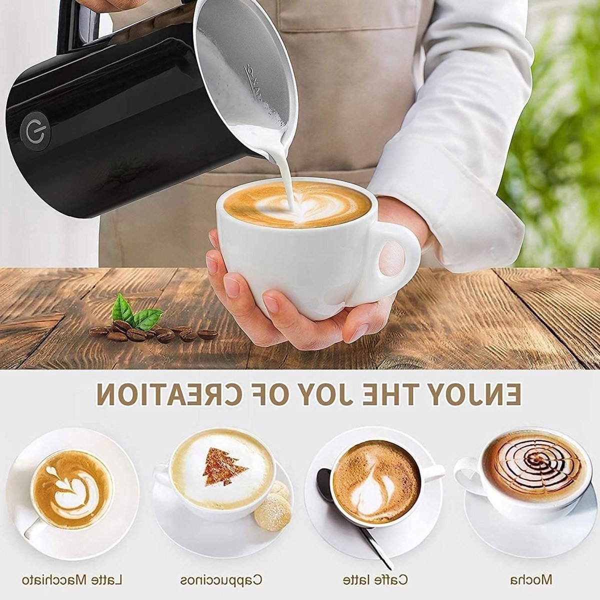 Melkopschuimer Elektrisch - Koffie Stomer - Drankjes Bereiden - Warm en Koud Schuim - 150/300ml Capaciteit - Zilverkleurig