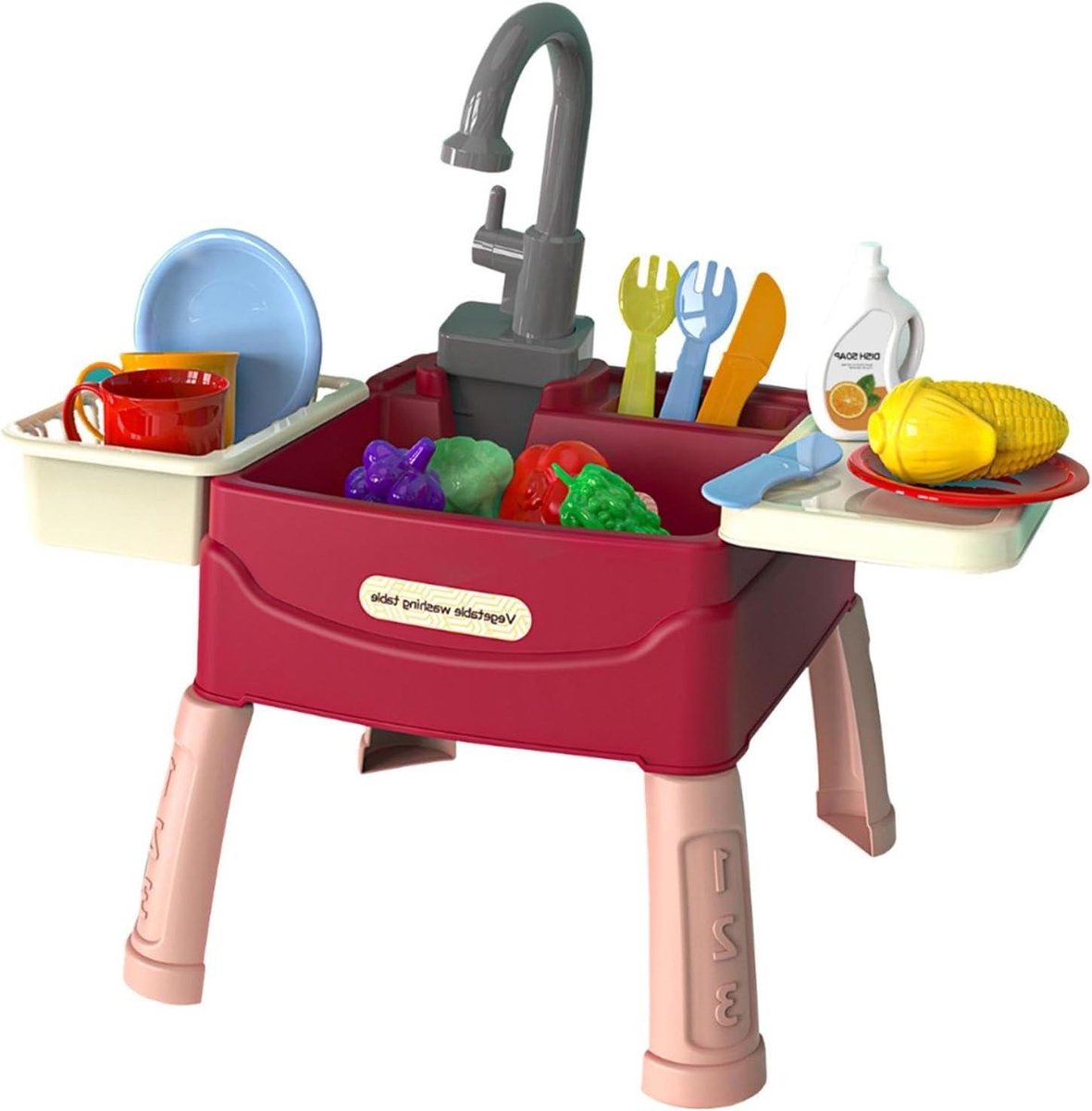 Kinderen Gootsteenspeelgoed - Waterset Keuken - Fantasie Spel - Automatische Watercirculatie - 45 cm - Rood