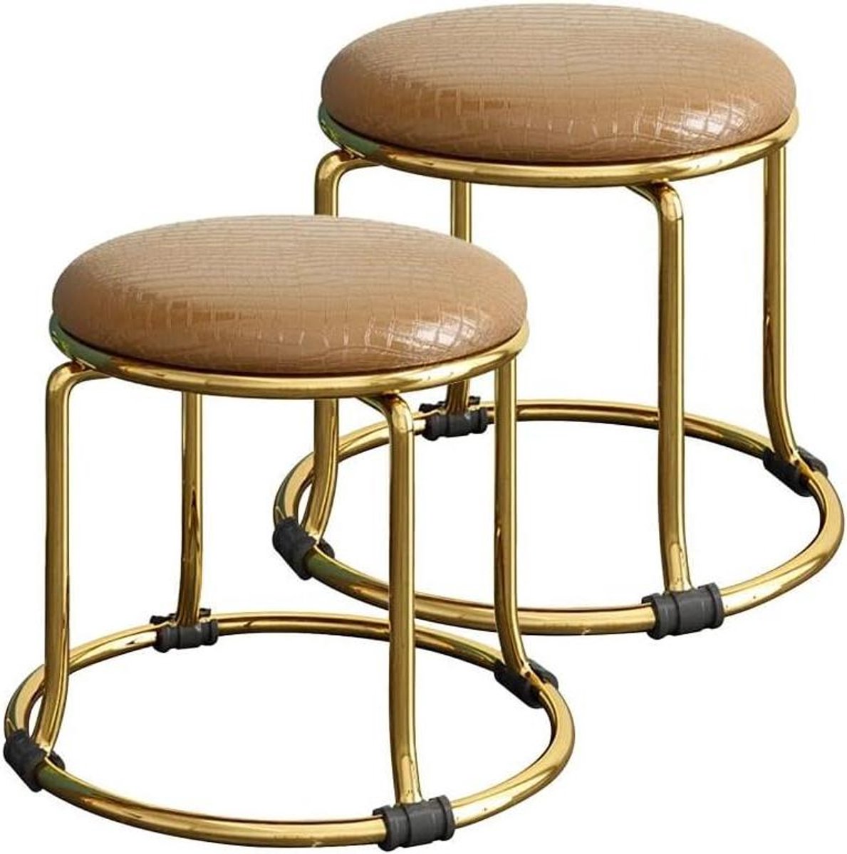 Stapelstoel Kruk - Ronde Kruk - Zitten en Opbergen - Stapelbaar Ontwerp - 33 CM Hoog - Goud