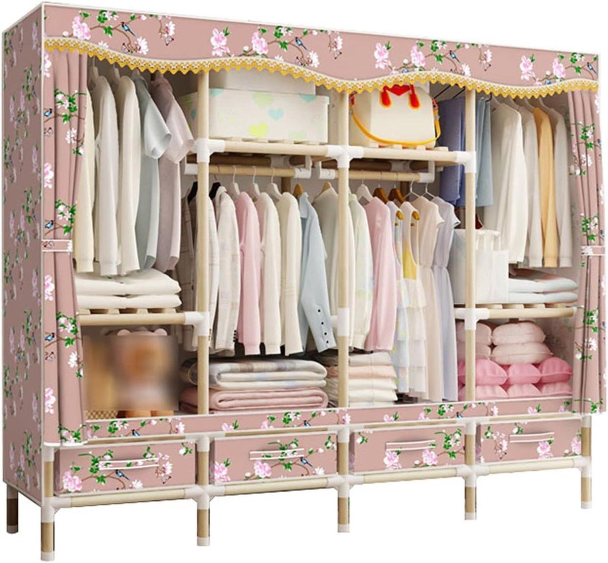 Draagbare Kledingkast - Stoffen Kast - Kleding Opbergen - Massief Houten Frame - 168 x 168
