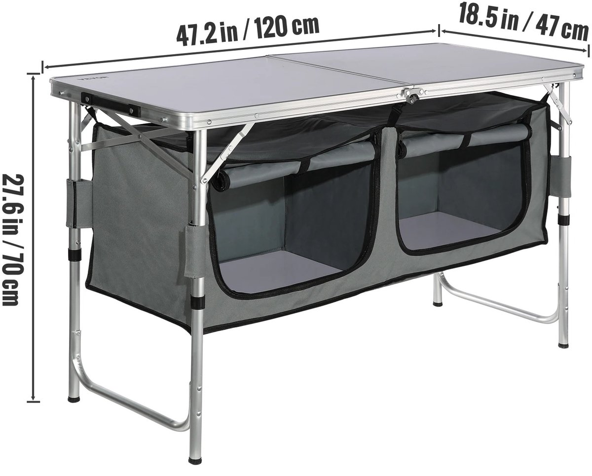NordHaus Campingkeuken - Opvouwbare Keukentafel - Buitenkeuken Kast - Grote Opbergruimte met Windscherm - 120 x 47 x 70 cm