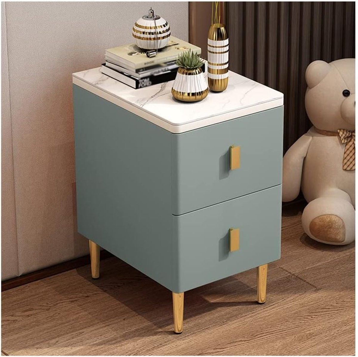 Nachtkastje Dubbele Lade - Bijzettafel Kastje - Slaapkamer Opbergen - Smalle Moderne Stijl - 30x40x53cm - Kleur D