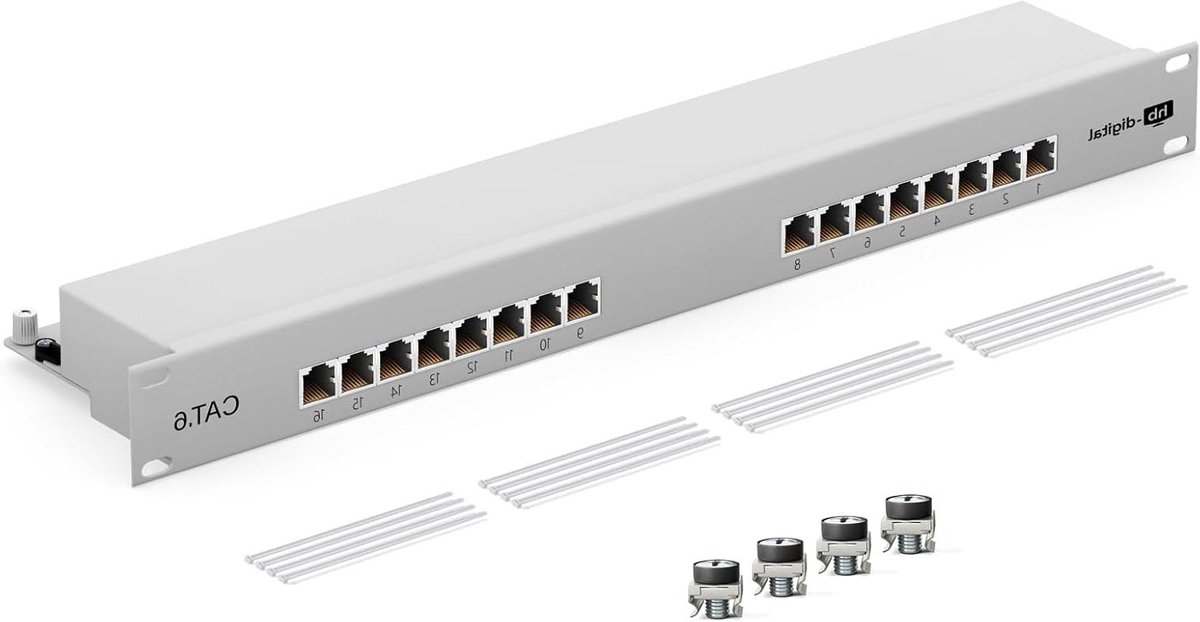 Patchpaneel Verdelerveld - Netwerkverdeler - Netwerk Installatie - Volledig Afgeschermd - 19 Inch 16 Poorten - Lichtgrijs