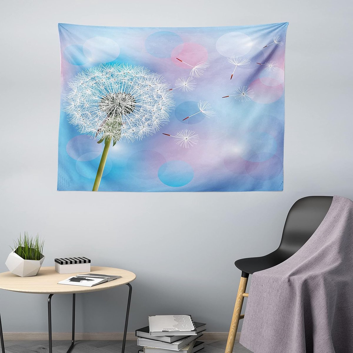 ABAKUHAUS Paardenbloem Tapijt, Bokeh Design Blaasbal, Woonkamer Slaapkamer Wanddoek Zijdezacht Satijn Tapijt, 200 x 150 cm, Hemelsblauw Lichtroze Groen Hemelsblauw Bleekroze Groen