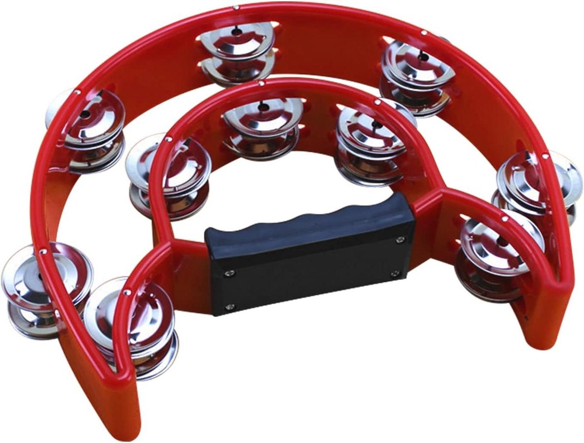 Handtamboerijn - Percussie drum - Muziek maken - Metalen jingles - 25 x 20 cm - Rood