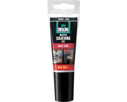 Bison Siliconenkit High Temp tube 60 ml, hittebestendig tot 300°C, makkelijk verwerkbaar, zwart, kleurvast, blijvend elastisch, makkelijk te verwerken, hittebestendig