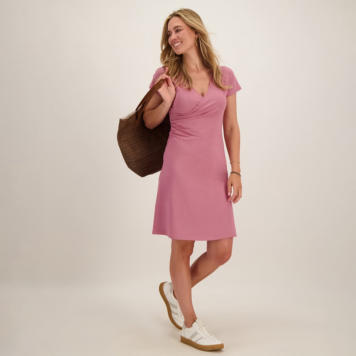 Je m'appelle Dames Jurk Met stretch - Roze - Maat L