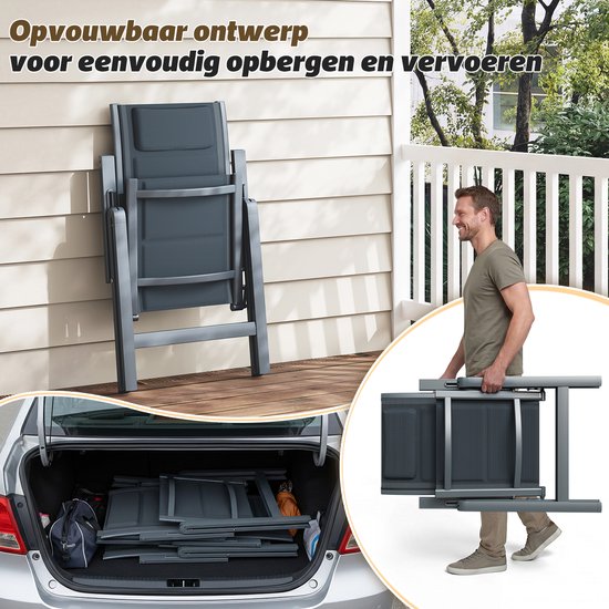 Devoko Aluminium Tuinstoelen 2 Stuks - opvouwbare - 7-standige verstelbare rugleuning - Teslin-stof + sneldrogend gewatteerd katoen - gemakkelijk mee te nemen - campingstoel Weerbestendig - Grijs — afbeelding 4