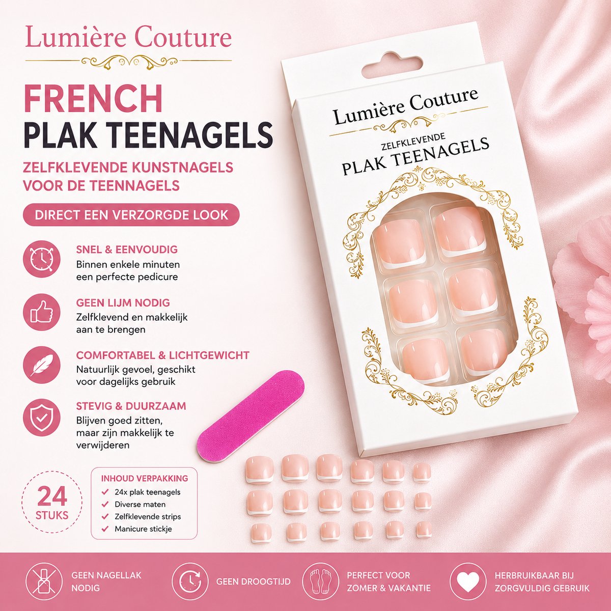 Lumière couture ® - Plak nagels - teen nagels - French - kunst nagels - Pedicure - zelf klevend