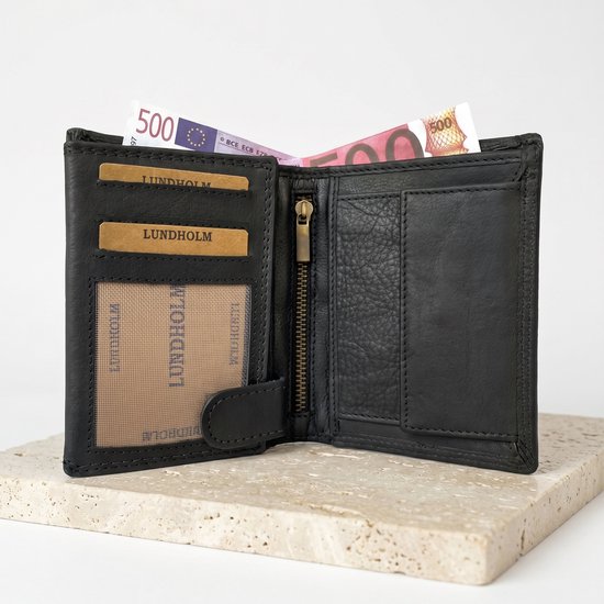 Lundholm portefeuille en cuir hommes portefeuille en cuir hommes - cadeau pour homme homme portefeuille unisexe Billfold Zwart