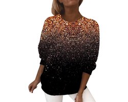 Dames Tunic Shirt - Glitter Blouse - Feestelijke Gelegenheid - Licht Vintage Stijl - Lange Mouw - Zilver