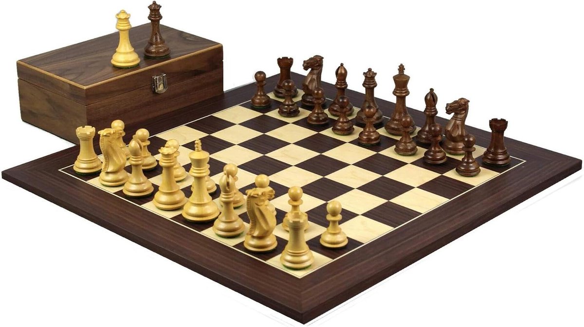 Schaakset Hout - Traditioneel Spel - Strategisch Spel - Handgemaakte Stukken - 50x50 cm - Houtkleur