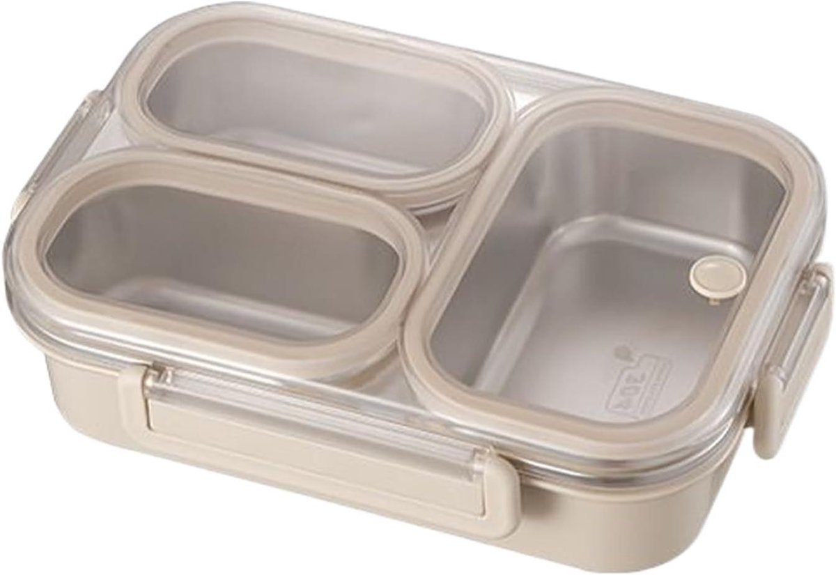 Kinder Bakjes - Eten Bewaardoos - Lunch Meenemen - Drie Vakken - 242L x 78B x 18H cm - Beige