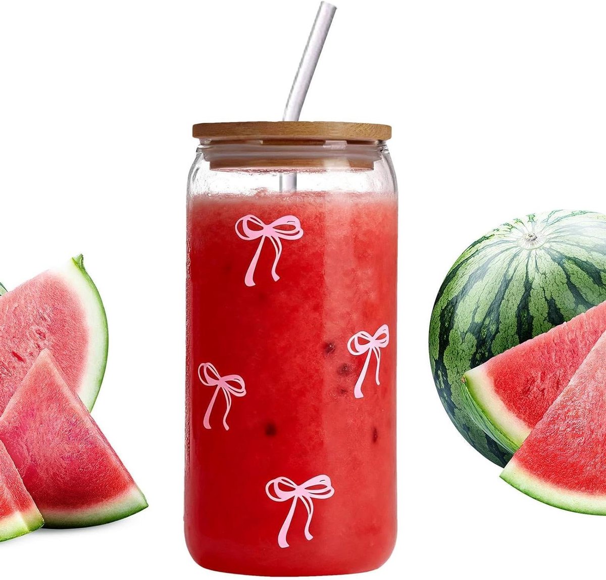 Glazen Mok - Met Deksel Rietje - Dagelijks Dranken - Sierlijk Ornament - 500ml - Helder