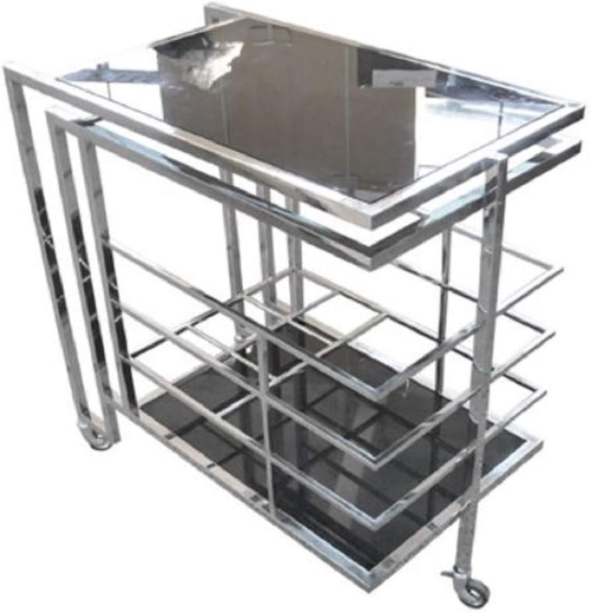 Serveertrolley Luxe Barkar op Wielen 77 x 42 x 78,5 cm RVS & Getint Glas Zilver/Zwart Drankwagen Keukentrolley Hotel Trolley Modern Design Mobili Bella