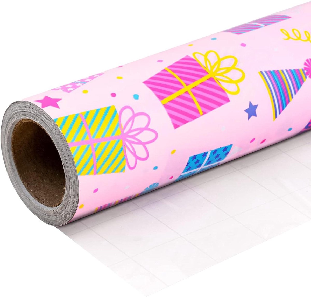 Papierrol Geschenk - Inpakpapier Rol - Cadeaus Versieren - Handige Rasterlijnen - 76 cm breed - Roze