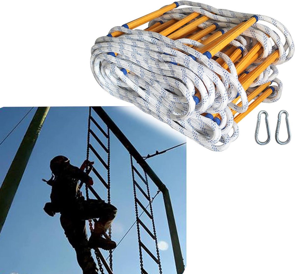 Noodladder Vluchtladder - Veiligheidstouwladder Evacuatie - Snelle Ontsnapping Nood - Vlamvertragend Ontwerp - 10 Meter - Geel