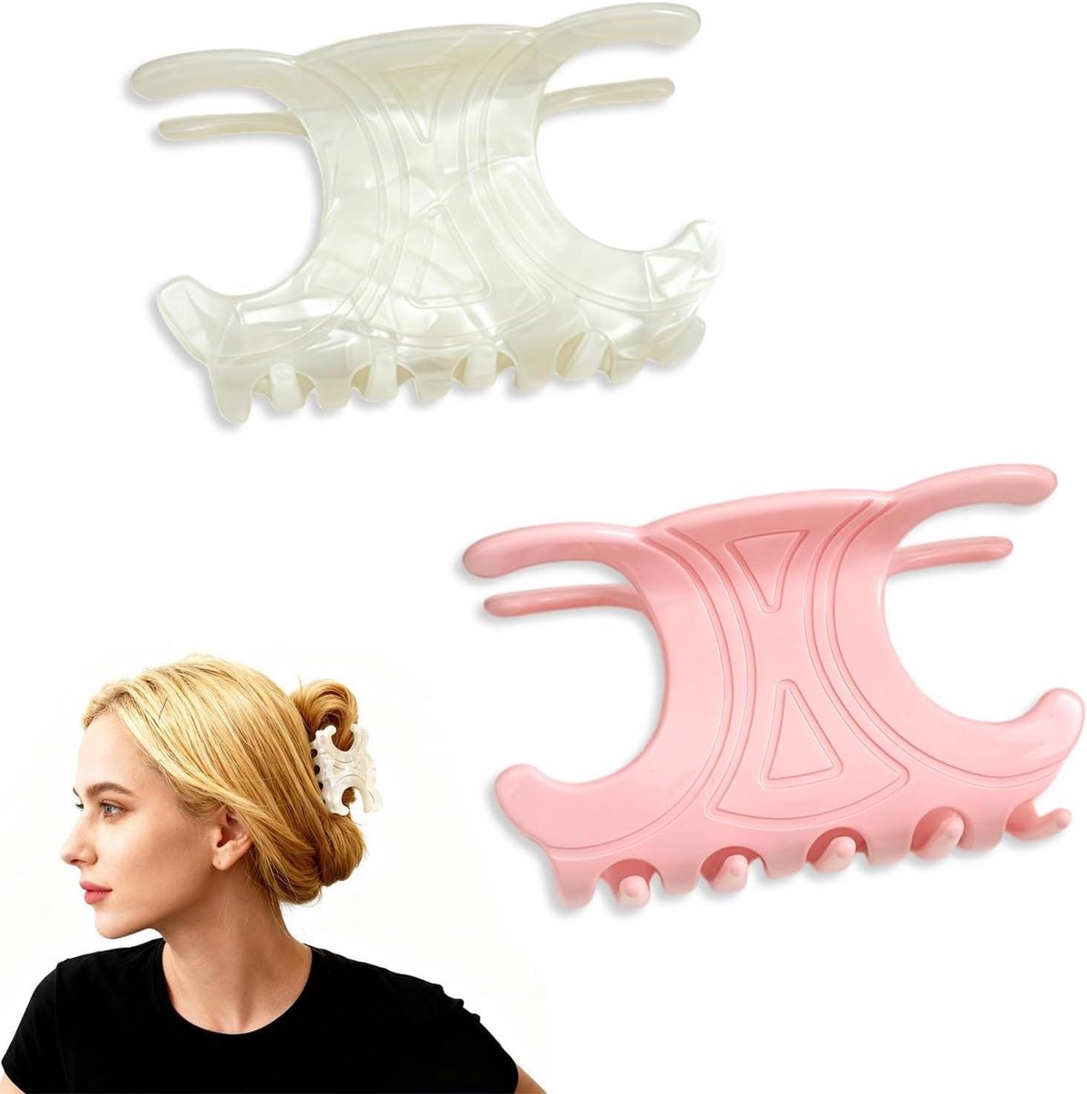 Haarklemmen Dames - Grote Clips - Dagelijks Gebruik - Sterke Antislip Grip - 2 stuks - Rosé Wit