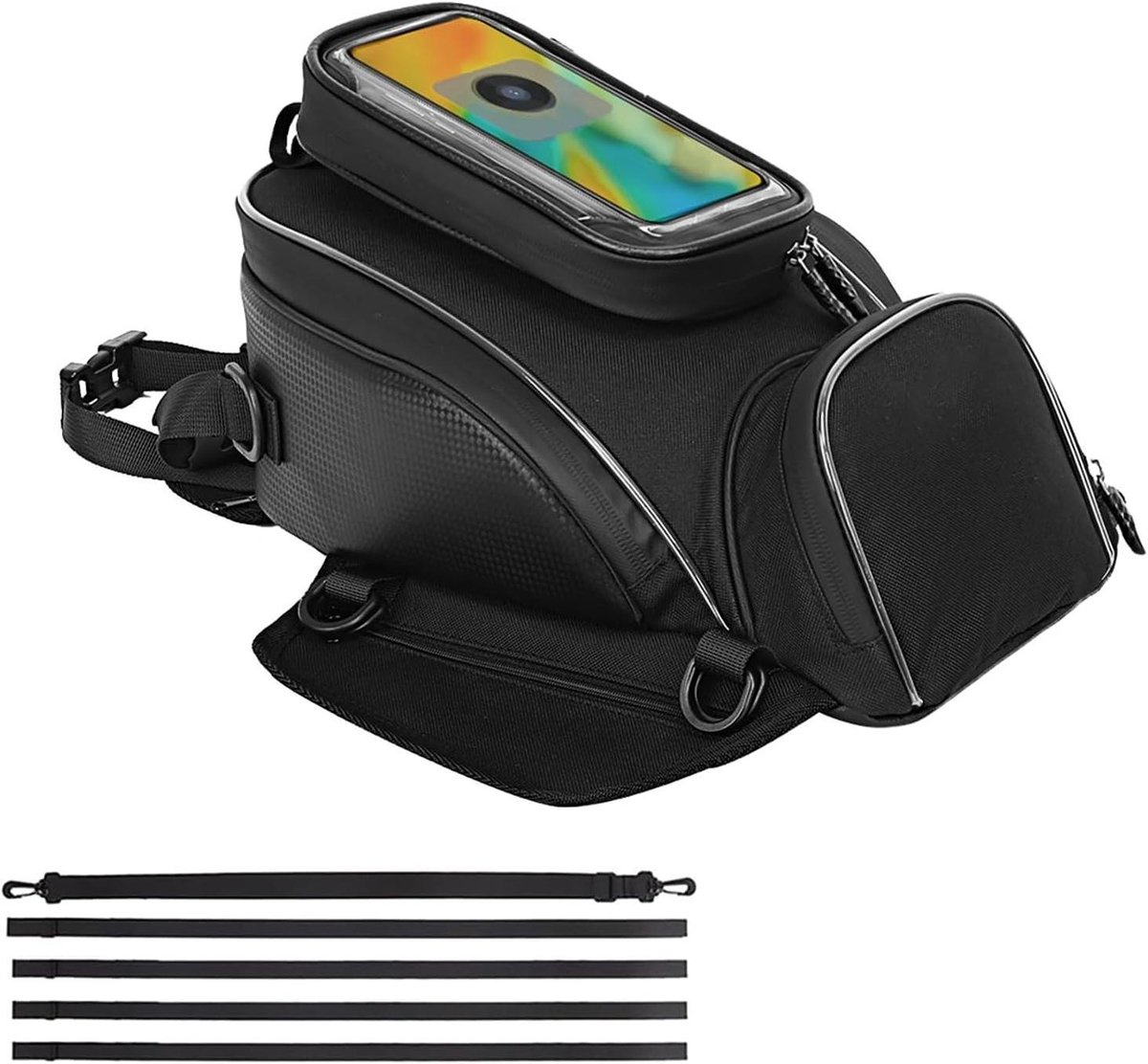 Motor Tanktas - Motor Opbergtas - Motor Rijden - Waterdicht Transparant Vak - Compact Formaat - Zwart