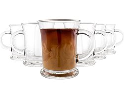Vikko 12 oz helder glas koffiemokken | Aroma collectie - dik en duurzaam - brede, zware basis - vaatwasmachinebestendig - set van zes grote glazen koffiekopjes