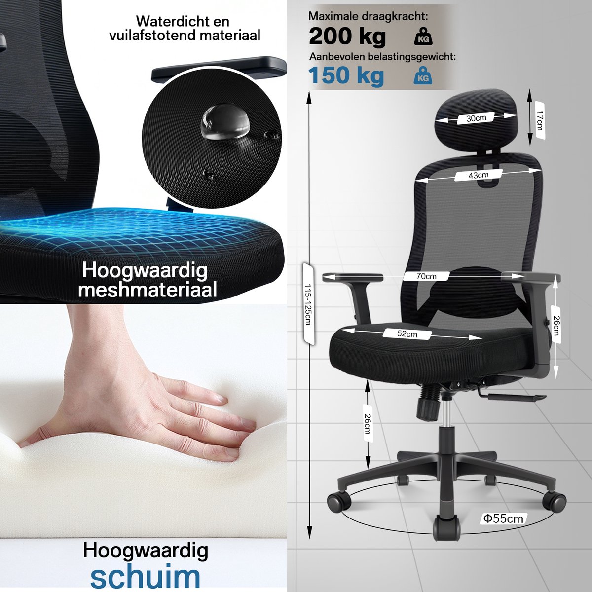 Durrafy® Durrafy Bureaustoel - Ergonomische Bureaustoel - afbeelding 2