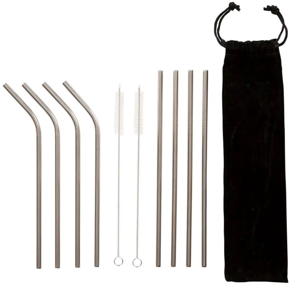 8x Rietjes - Herbruikbaar - RVS - Herbruikbare metalen rietjes - Stainless steel straws - Reusable - Duurzaam - Drinkrietjes - Duurzame rietjes - Met 2 ragers - Smoothies - Cocktails - Zilver - Jonyx