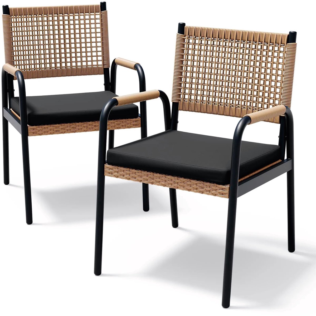 Geargalaxy Tuinstoelenset - Balkonstoelen - Stoelen - Terrasstoelen - Outdoor Stoelen - 84×52.5×58cm - 2 stuks - Zwart/Bruin