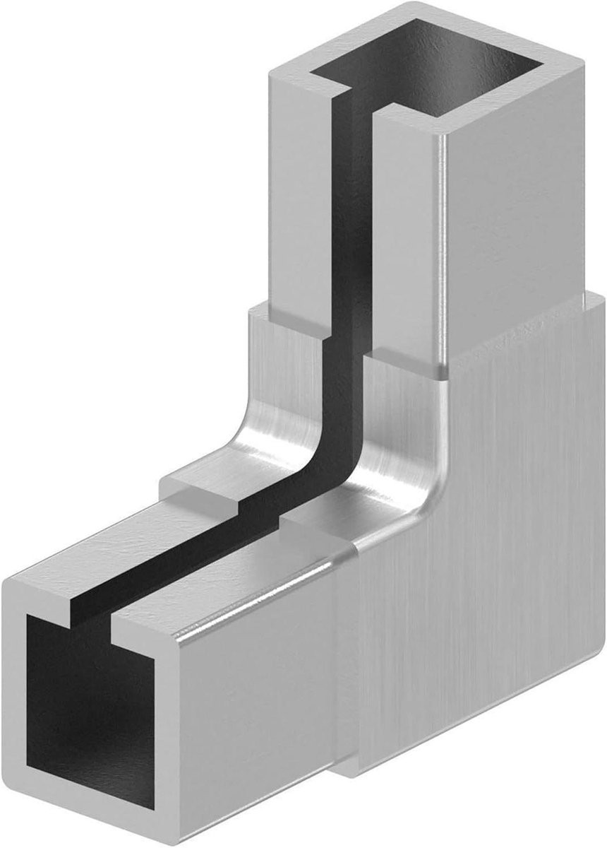 Roestvrij stalen hoek - Klemprofiel connector - Profielen verbinden - V2A materiaal - 20x20x125 mm - Zilverkleurig