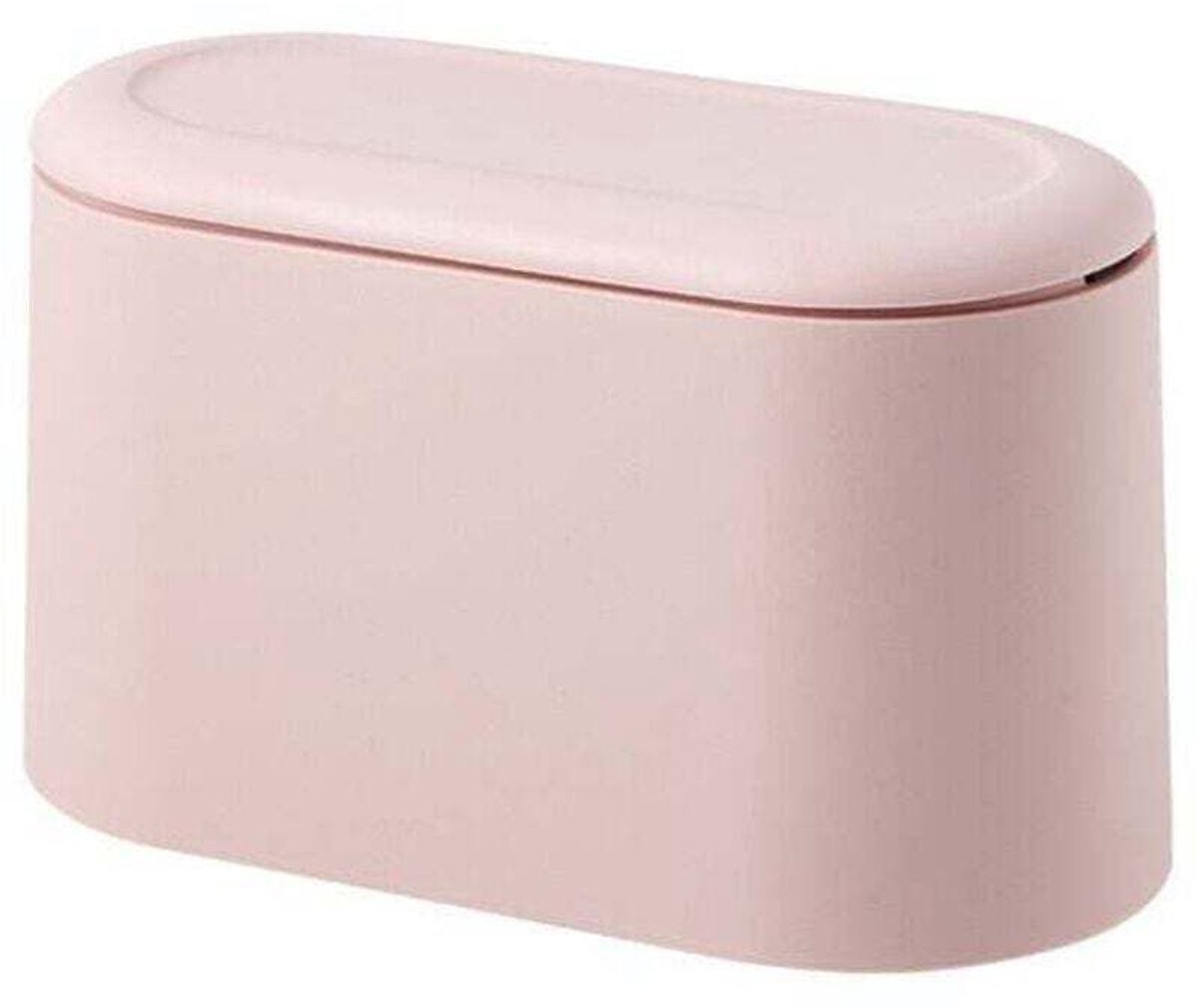 1 (Roze) Mini prullenbak geschikt voor op het bureau, mini plastic keuken-/bureauprullenbakgeschikt voor dekselgeschikt voor drukknop, prullenbakgeschikt voor drukknop, afvalbak/stofbak -