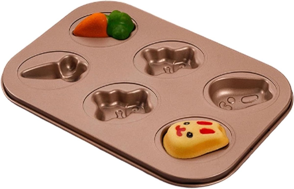 Muffin Pan Set - Cupcake Vormen - Thuis Bakken - Non Stick Coating - 6 Holtes - Goud