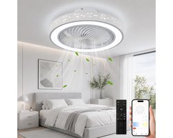 MUPOO Smart plafondventilator met LED verlichting 46 cm met wintermodus- Afstandsbediening en App - Stil DC Motor & 6 Snelheden - Dimbaar& Zomer/Winterstand- Sterrenhemel -ventilator lamp Voor Slaapkamer Woonkamer Eetkamer Kantoor