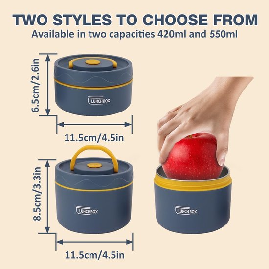 Voedselcontainer Set - Lunchbox Thermos - Maaltijd Meenemen - Dubbelwandige Isolatie - 420 Milliliter - Blauw — afbeelding 3