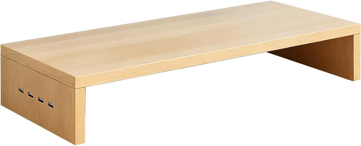 Monitorstandaard - Bureau plank - Bureau organiseren - Met USB poorten - 50 cm - Houtkleur