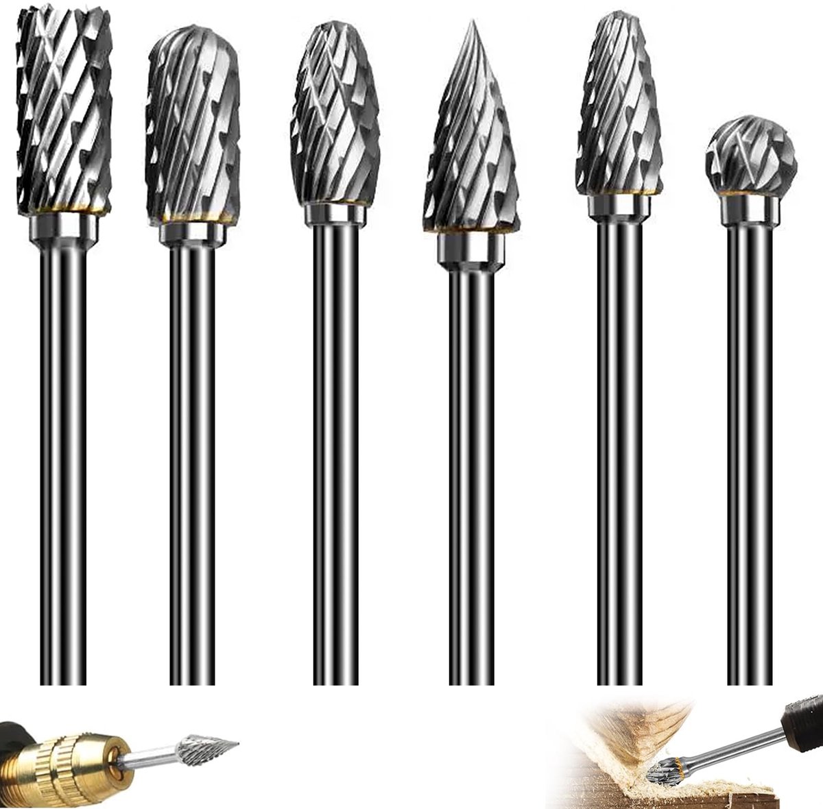 Innovra - Dailygoods - Dailygoody - Roterende Frezen Set - Professionele Hardmetaalbewerking - 6 Stuks - Voor Houtbewerking - Inclusief Diverse Boren - Geschikt voor Metaalb.