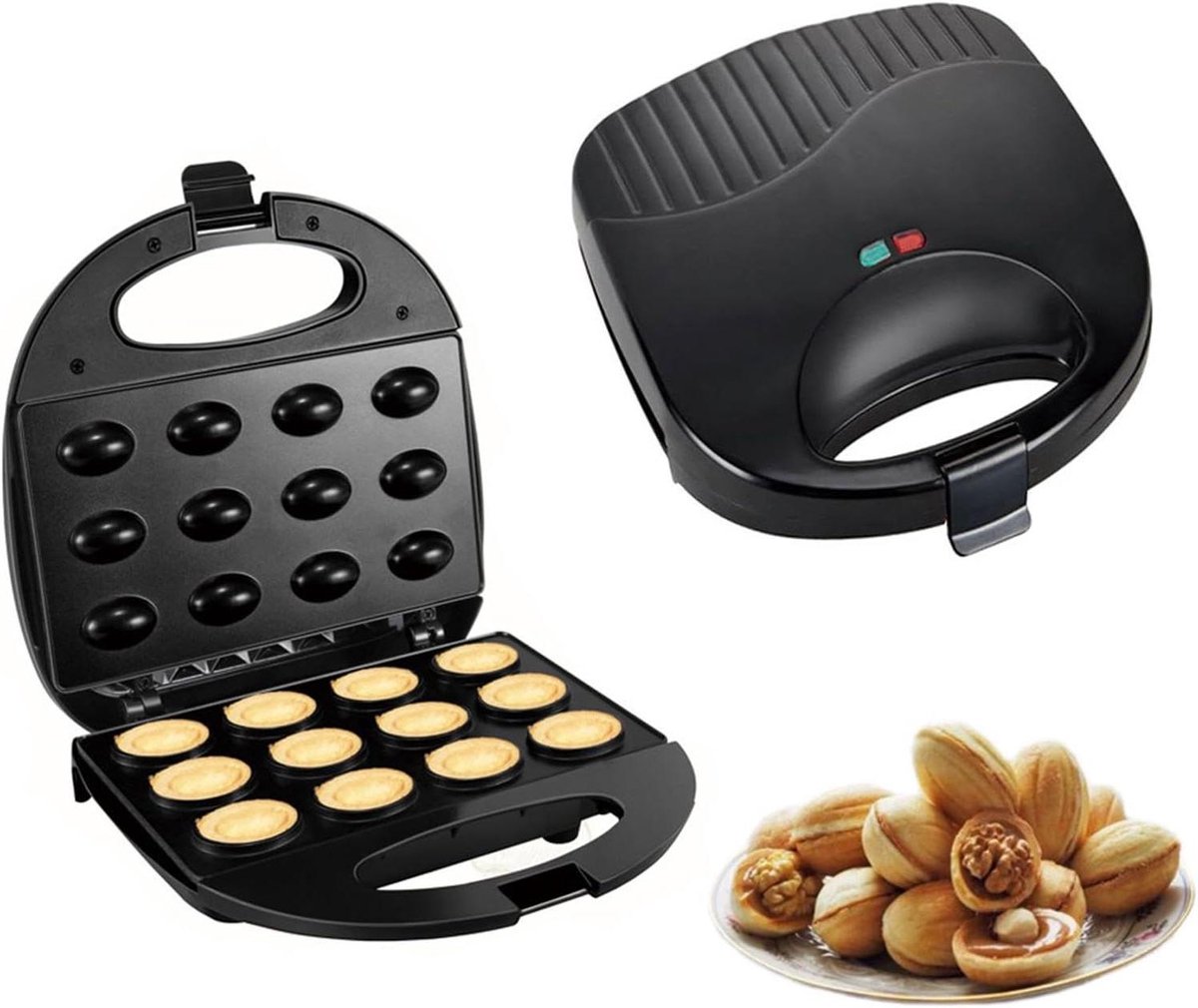Koekjesmaker Elektrisch - Taartmachine Snacks - Snelle Snacks Maken - Antiaanbaklaag Dubbelzijdig - 21.5 cm Breed - Zwart