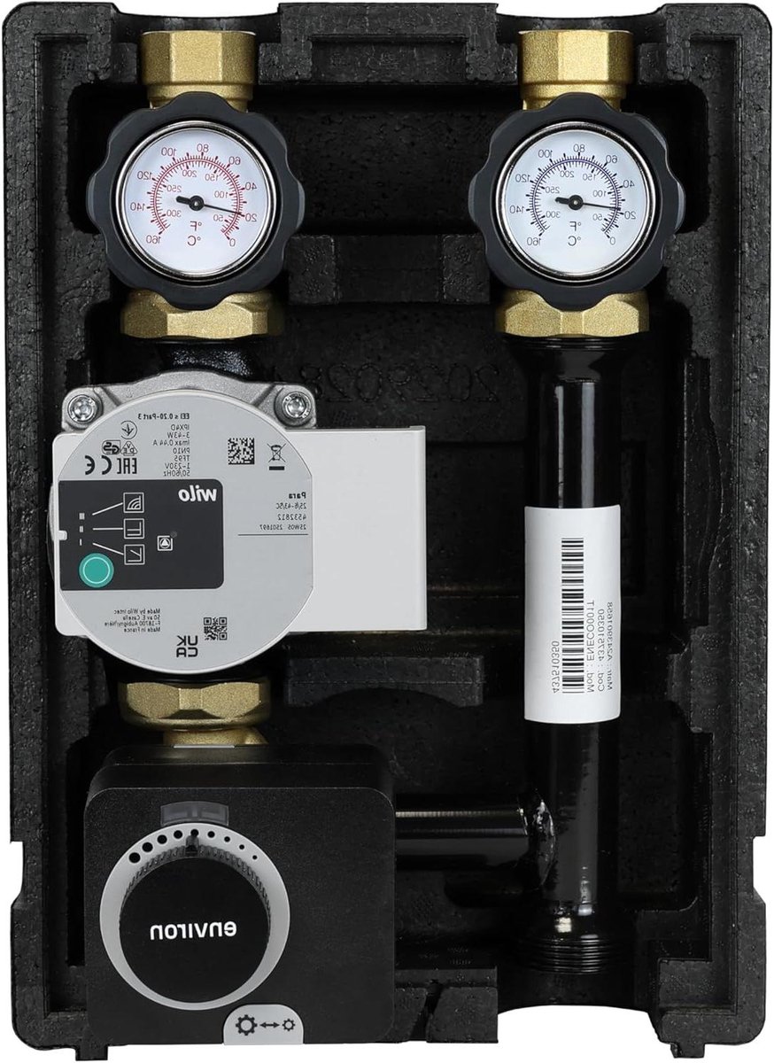 Verwarmingspomp Groep - Circulatiepomp Set - Vloerverwarming Regelen - Drie Wegmenger - DN25 - Grijs