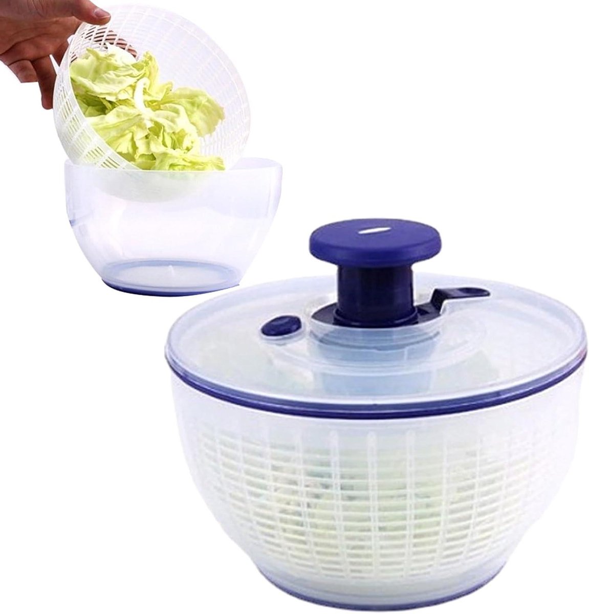 Fruit Spinner - Groente Waskom - Salade Maken - Eenvoudige Pompgreep - 20.7 x 13 x 16 cm - Wit