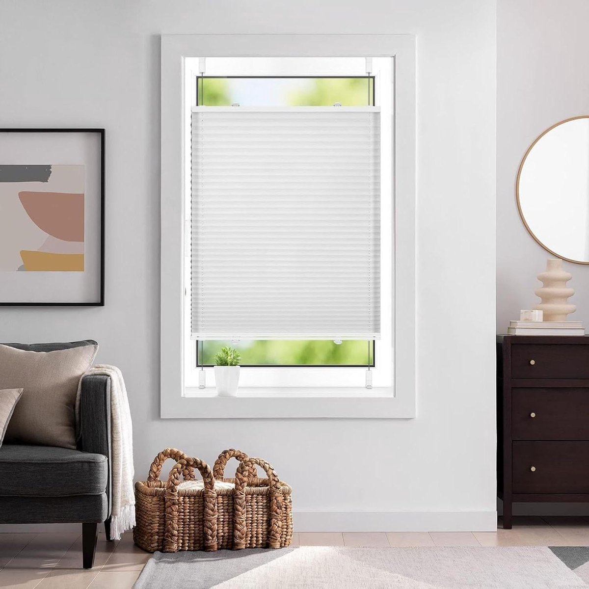 Plisségordijn - Gevouwen raambekleding - Raam afwerken - Montage zonder boren - 40 x 180 cm - Wit