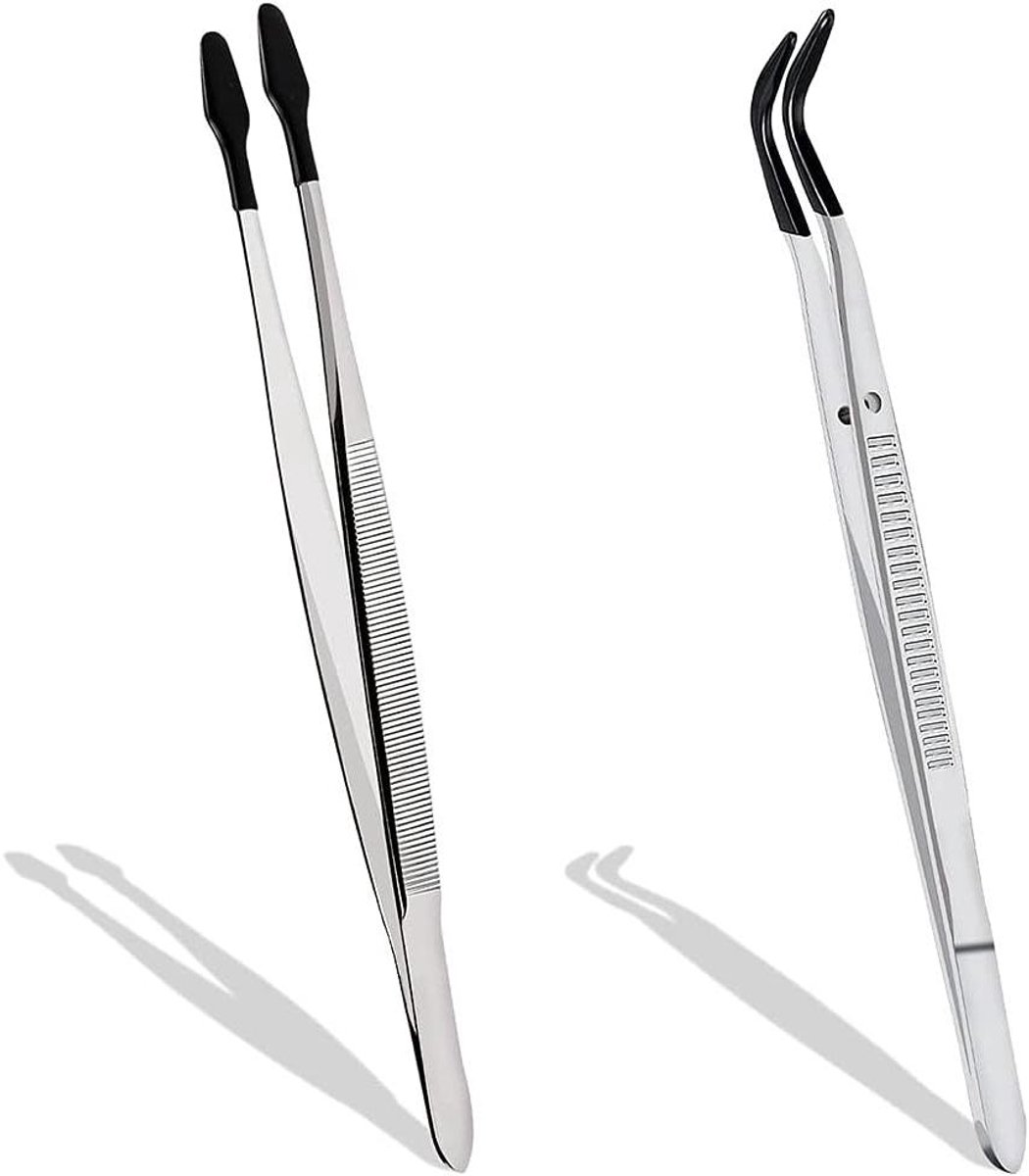 Rubberen Tip Pincet - Hobby Pincet - Kleine Onderdelen Spannen - Krasvrije Coating - 15 cm - Zwart