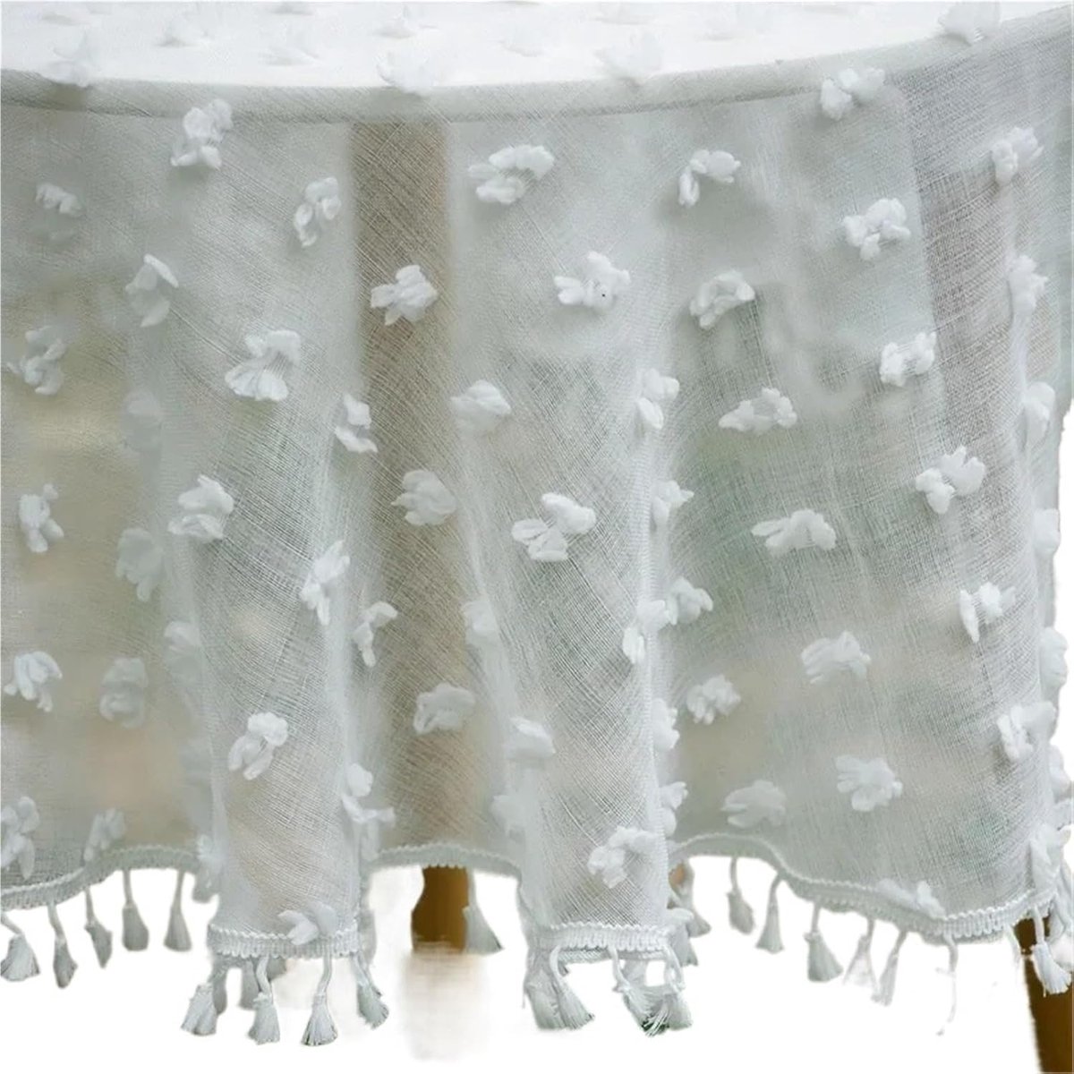 Bruiloft Tafelkleed - Rond Kleed - Feestelijke Decoratie - Gaas met Kwastjes - 180 cm Rond - Wit