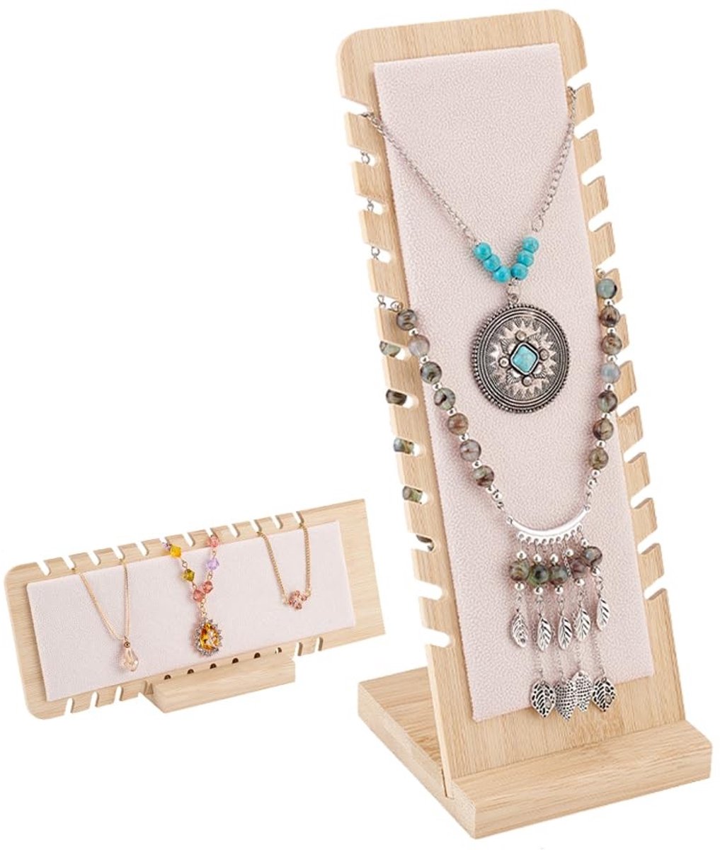 Innovra - Dailygoods - Dailygoody - Ketting Stand - Sieraden Display - Hout Organizer - Beige - Armband Houder - Perfect voor Thuis en Kleine Bedrijven - 12 Slots