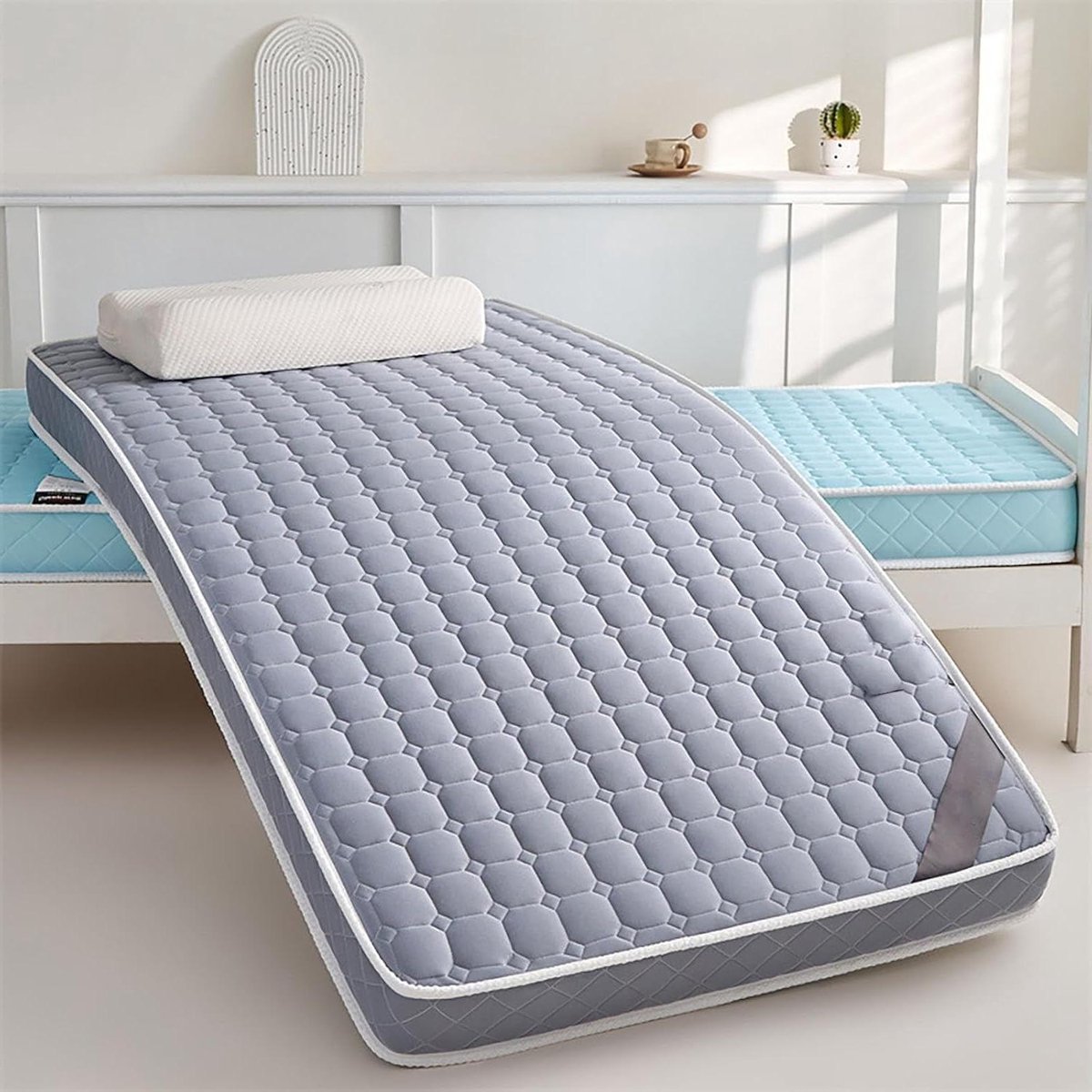 Vloer Futon Matras - Opvouwbare Slaapmat - Comfortabel Slapen - Ademend Katoen - 180x200cm - Grijs